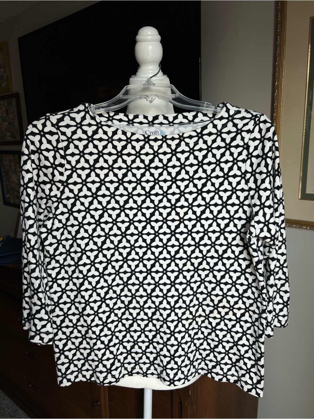 Croft & Barrow Black and White Geometric Blouse